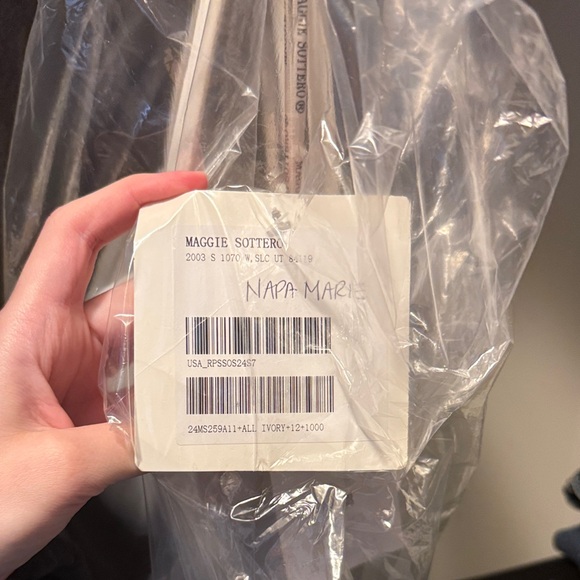 Maggie Sottero Ivory Crepe Cowl-Back Mermaid Gown - Picture 12 of 12